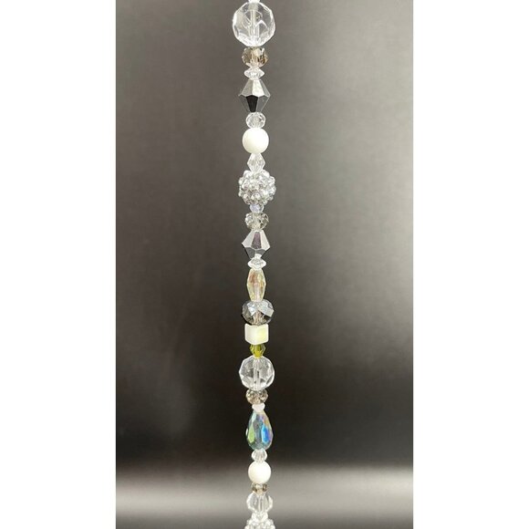 Beaded Suncatcher White Silver Clear Crystal Prism Hanging Patio Decor Yard Art - Picture 5 of 10